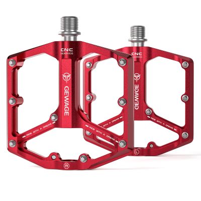 Road/Mountain Bike Pedals - 3 Bearings Bicycle Pedals - 9/16 CNC Machined Flat Pedals with Removable Anti-Skid Nails