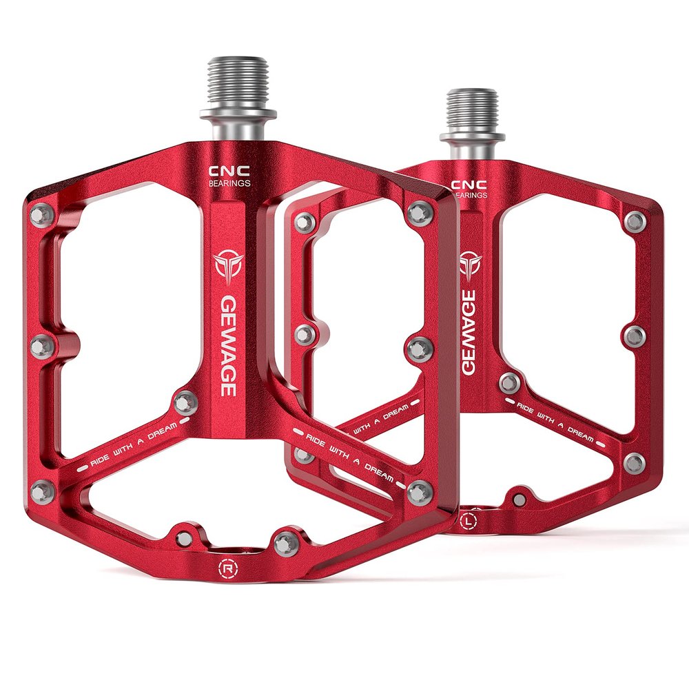 Road/Mountain Bike Pedals - 3 Bearings Bicycle Pedals - 9/16 CNC Machined Flat Pedals with Removable Anti-Skid Nails