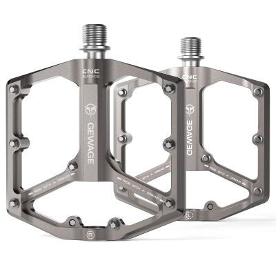 Road/Mountain Bike Pedals - 3 Bearings Bicycle Pedals - 9/16 CNC Machined Flat Pedals with Removable Anti-Skid Nails (Titanium)