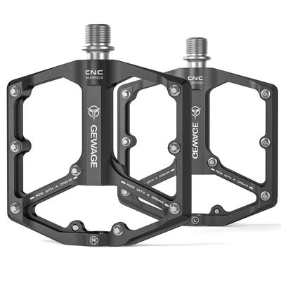 Road/Mountain Bike Pedals - 3 Bearings Bicycle Pedals - 9/16 CNC Machined Flat Pedals with Removable Anti-Skid Nails (Black)