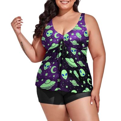 BAIKUTOUAN Galaxy Alien Plus Size Swimsuit for Women Two Piece Bathing Suit Printed Swimwear