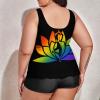 BAIKUTOUAN Doing Yoga Over Lotus Flower Plus Size Swimsuit for Women Two Piece Bathing Suit Printed Swimwear view 3