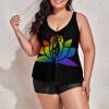 BAIKUTOUAN Doing Yoga Over Lotus Flower Plus Size Swimsuit for Women Two Piece Bathing Suit Printed Swimwear view 4