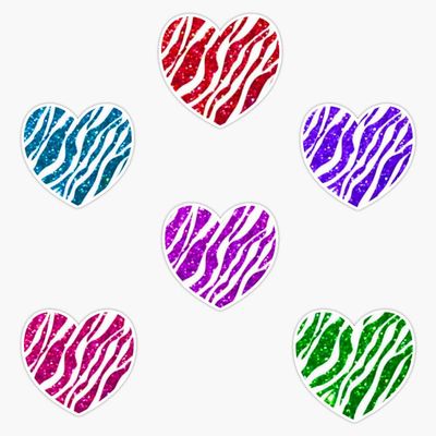Glitter Zebra Print Hearts Bumper Sticker Vinyl Decal 5"
