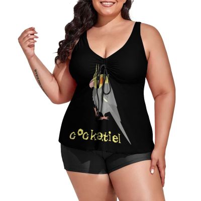 BAIKUTOUAN Cute Cockatiel Plus Size Swimsuit for Women Two Piece Bathing Suit Printed Swimwear