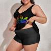 BAIKUTOUAN Doing Yoga Over Lotus Flower Plus Size Swimsuit for Women Two Piece Bathing Suit Printed Swimwear view 2