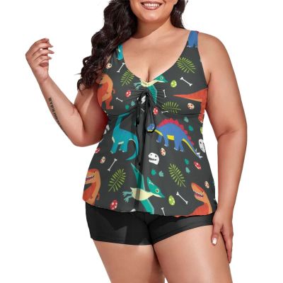 BAIKUTOUAN Baby Dinosaur Pattern Plus Size Swimsuit for Women Two Piece Bathing Suit Printed Swimwear