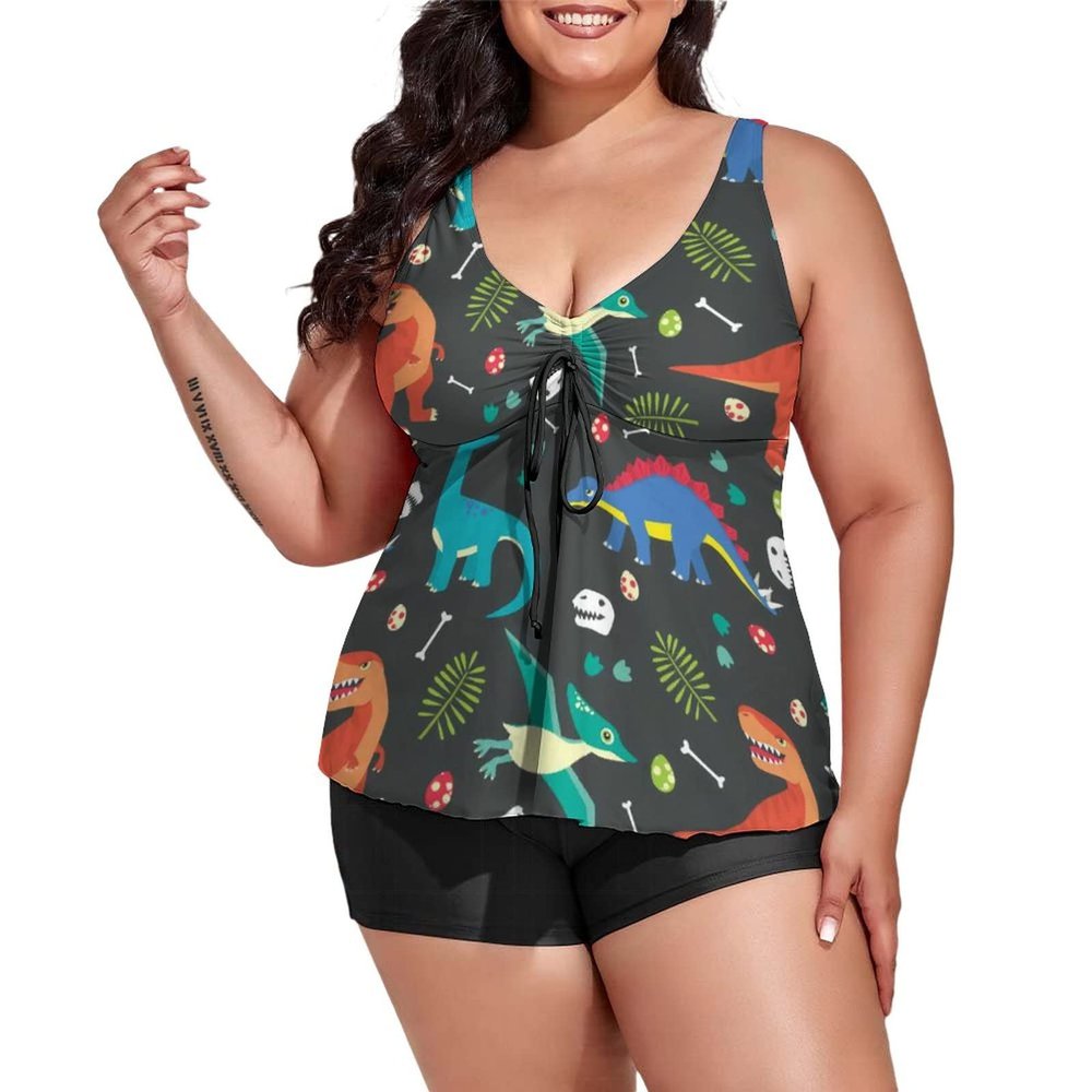 BAIKUTOUAN Baby Dinosaur Pattern Plus Size Swimsuit for Women Two Piece Bathing Suit Printed Swimwear