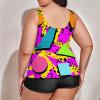 BAIKUTOUAN 80s Memphis Plus Size Swimsuit for Women Two Piece Bathing Suit Printed Swimwear view 3
