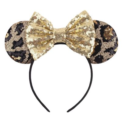 Foeran Mouse Ears Headbands Shiny Bows Mouse Ears Glitter Party Princess Decoration Cosplay Costume for Girls Women (Leopard/Gold)
