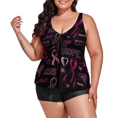 BAIKUTOUAN Breast Cancer Awareness Sketch Plus Size Swimsuit for Women Two Piece Bathing Suit Printed Swimwear
