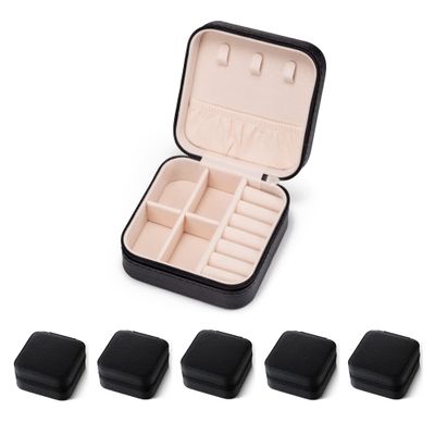 VOMNA 5pack/PU Leather Travel Jewelry Case, Mini Jewelry Box, Small Jewelry Organizer Portable Display Storage Case for Rings Earrings Necklace Bracelet Bangle,Gifts for Girls Women (Black)