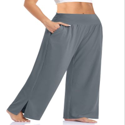 UEU Womens Wide Leg Yoga Pants High Waisted Joggers Casual Loose Fit Plus Size Lounge Pjs Sweatpants with Pockets (Mid Gray, S)