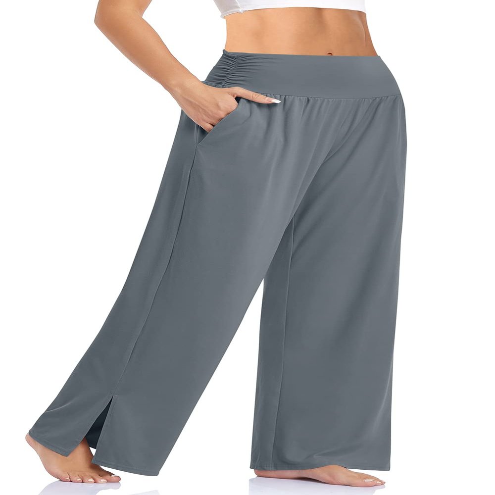 UEU Womens Wide Leg Yoga Pants High Waisted Joggers Casual Loose Fit Plus Size Lounge Pjs Sweatpants with Pockets (Mid Gray, S)