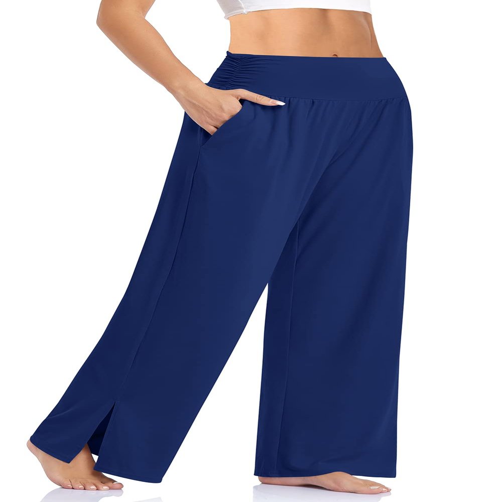 UEU Womens Wide Leg Yoga Pants High Waist Joggers for Women Casual Loose Pajamas Lounge Sweatpants with Pockets (Royal Blue, L)