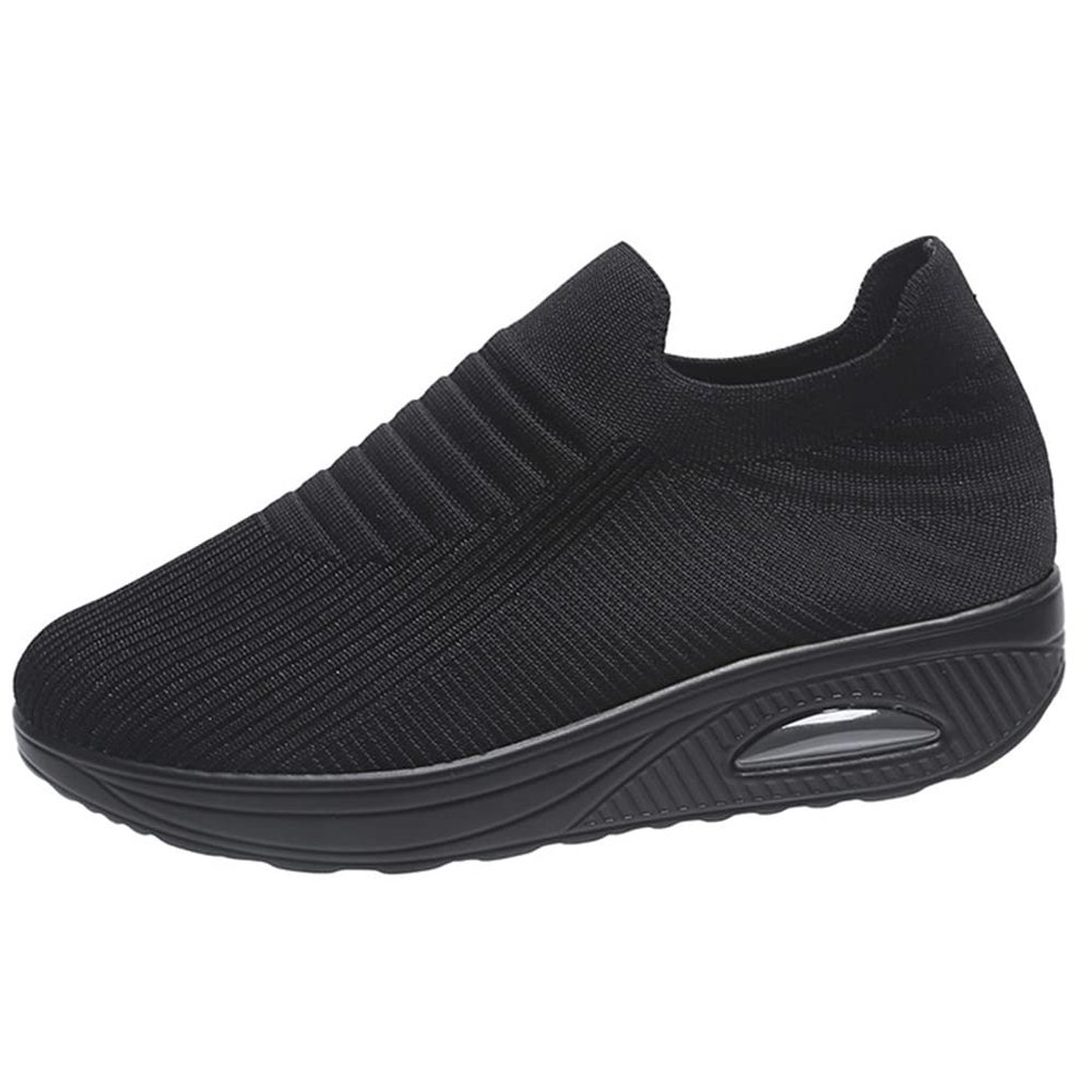 JUUCWOUT Super Soft Women's Walking Shoes, Mesh Slip On Air Cushion Lady Girls Modern Easy Shoes Black