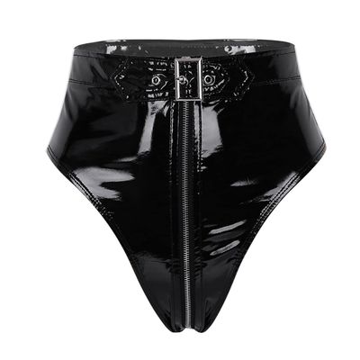 Loloda Women Shiny Wetlook PVC Leather High Waisted Booty Shorts Crotch Zipper Knickers Black 3X-Large