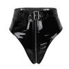 Loloda Women Shiny Wetlook PVC Leather High Waisted Booty Shorts Crotch Zipper Knickers Black 3X-Large view 1