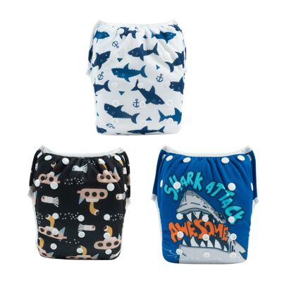 ALVABABY Large Swim Diapers Baby & Toddler Snap One Size Reusable Adjustable Baby Boy (Summer Vacation Large 3ZSWY16