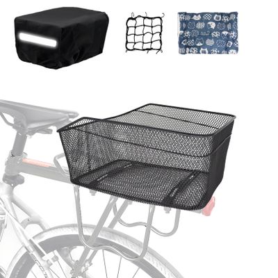 MATTISAM Bike Basket Rear, [Tool-Free Install], Bicycle Pet Basket for Back Cargo Rack, with Waterproof Cover, Cargo Net