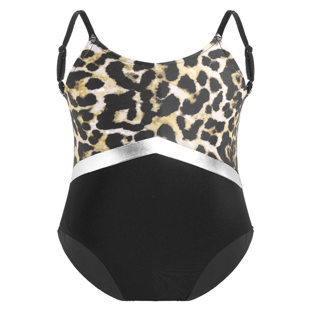 renvena Teen Girls Leopard Swimming Leotard Adjustable Straps One Piece Beach Swimwear Water Tankini Brown Leopard 12 Years