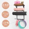 DOCMON Yoga Mat Holder Wall Mount,17" x 28" Yoga Mat Rack Home Gym Accessories, Storage for Foam Roller, with Wood Floating Shelves and 5 Hooks for Hanging Yoga Strap and Resistance Bands view 2