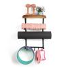 DOCMON Yoga Mat Holder Wall Mount,17" x 28" Yoga Mat Rack Home Gym Accessories, Storage for Foam Roller, with Wood Floating Shelves and 5 Hooks for Hanging Yoga Strap and Resistance Bands view 4