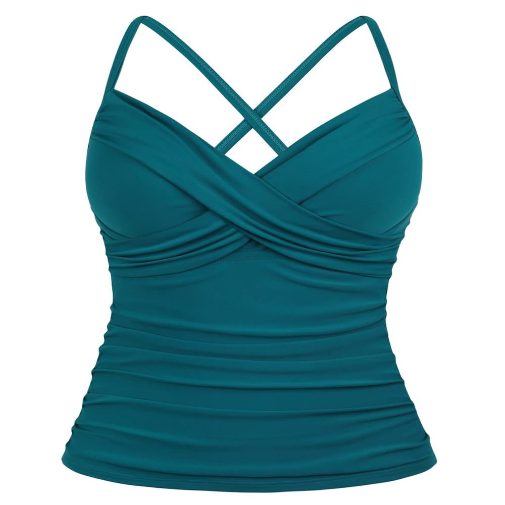 coastal rose Womens Underwire Tankini Tops Front Twist Swim Top Ruched Tummy Control Swimsuit Tops US10 Enamel Blue