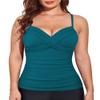 coastal rose Womens Underwire Tankini Tops Front Twist Swim Top Ruched Tummy Control Swimsuit Tops US10 Enamel Blue view 2