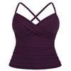 coastal rose Women Swim Top Front Cross V Neck Tankini Tops Ruched Push Up Swimsuit Top US16 Dark Purple view 1