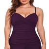 coastal rose Women Swim Top Front Cross V Neck Tankini Tops Ruched Push Up Swimsuit Top US16 Dark Purple view 2