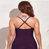 coastal rose Women Swim Top Front Cross V Neck Tankini Tops Ruched Push Up Swimsuit Top US16 Dark Purple view 4