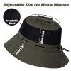 Foldable Cotton Bucket Hat for Women & Men Breathable Mesh Cap UV Protection Floppy Brim Hat with Adjustable Bungee Cord (Dark Green) view 2