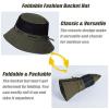 Foldable Cotton Bucket Hat for Women & Men Breathable Mesh Cap UV Protection Floppy Brim Hat with Adjustable Bungee Cord (Dark Green) view 4