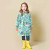 POLG Kids Boys Girls Cartoon Dinosaur Print Rain Jackets Hooded Long Sleeve Windproof Coats Button Windbreaker Outerwear A-green view 2