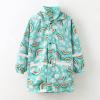 POLG Kids Boys Girls Cartoon Dinosaur Print Rain Jackets Hooded Long Sleeve Windproof Coats Button Windbreaker Outerwear A-green view 3