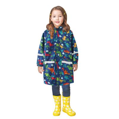 POLG Children's Boys Girls Dinosaur Print Button Rain Jacket Hooded Windproof Raincoat Kids Long Sleeve Hoodie Trench, D-blue, 8-9 Years