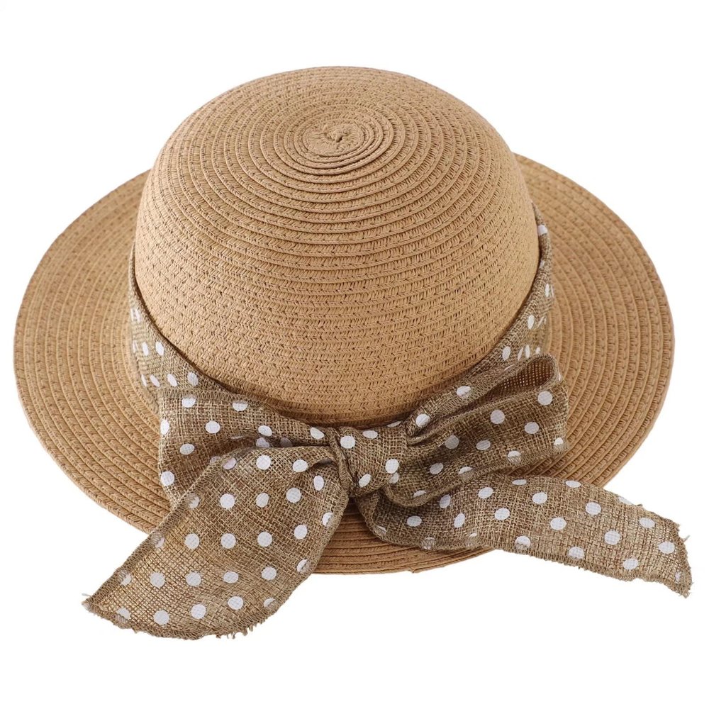 Connectyle Kids Summer Straw Hat Bowknot Beach Sun Protection Hats for Girls Khaki 9-18 Months