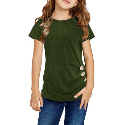 Digood Girls Summer Casual Tunic Tops Knot Front Button Short Sleeve Blouse T Shirts Tee Blouse for 4-13 Years(Green,6-7 Years)