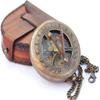 Brass Sundial Compass with Leather Case and Chain - Push Open Compass - Steampunk Accessory - Antiquated Finish - Beautiful Handmade Gift -Sundial Clock view 1