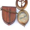 Brass Sundial Compass with Leather Case and Chain - Push Open Compass - Steampunk Accessory - Antiquated Finish - Beautiful Handmade Gift -Sundial Clock view 2