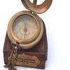 Brass Sundial Compass with Leather Case and Chain - Push Open Compass - Steampunk Accessory - Antiquated Finish - Beautiful Handmade Gift -Sundial Clock view 3