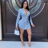 AMIGOYO Womens Sexy Button Up Down Shirt Dress V Neck Long Sleeve Blouses Casual Cover Up Mini Dresses Club Blue M view 2