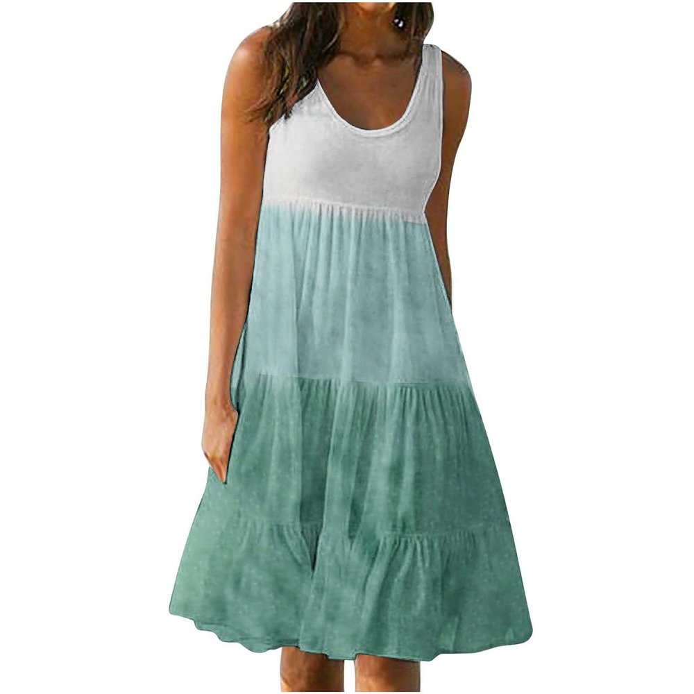 New Fitted Sundresses Gradient Scoop Neck Tank Dress Butterfly Print Shift Dress Swing Casual Beach 2-olive Green