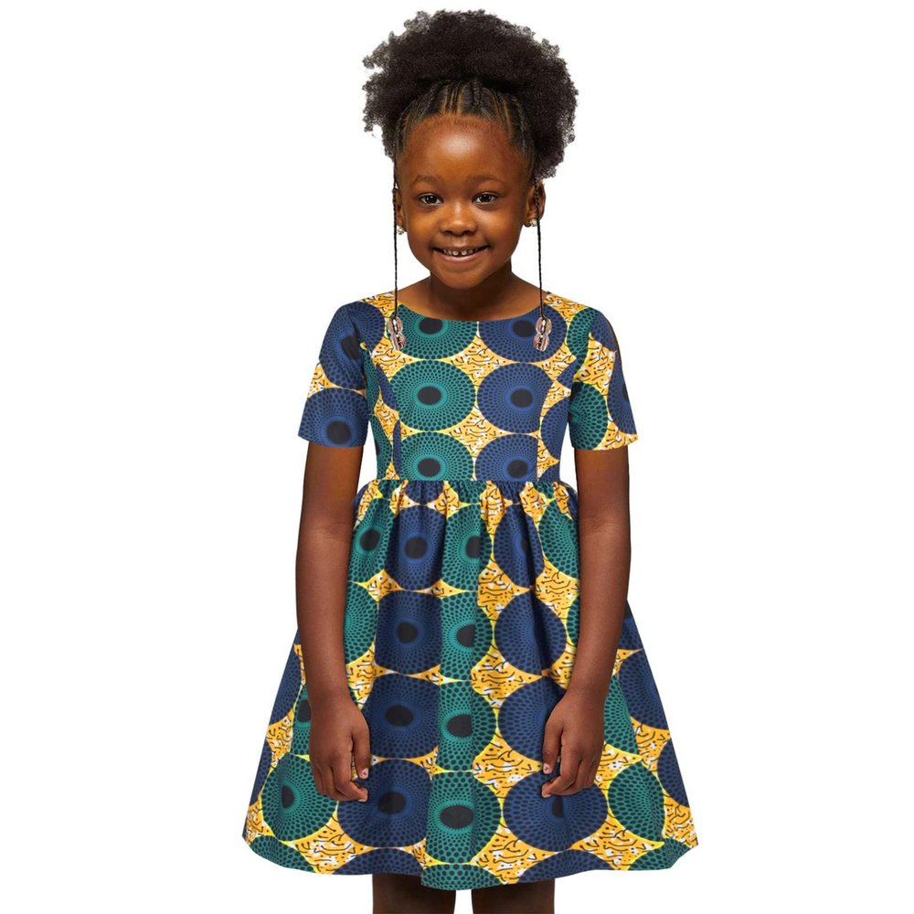 Digood Toddler Baby Girls African Dashiki Dress Summer Short Sleeve Round Neck Ankara Princess Dresses Outfits(Green,2-3 Years)