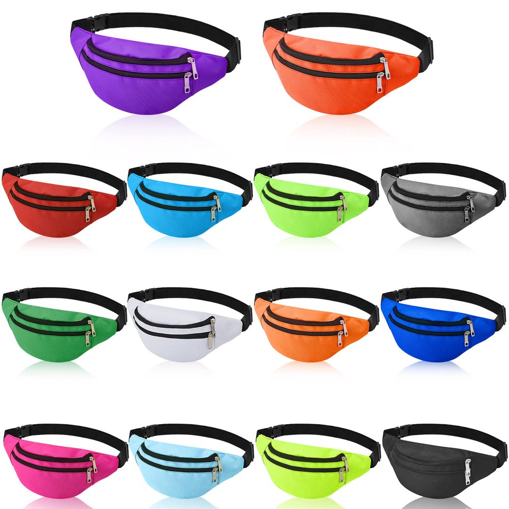 14 Pieces Fanny Pack Bulk 80s 90s Waist Bag for Women Adjustable Belt Exercise Waist Bag Running Pack 2 Zippers for Women Men Travel Running Phone Sports