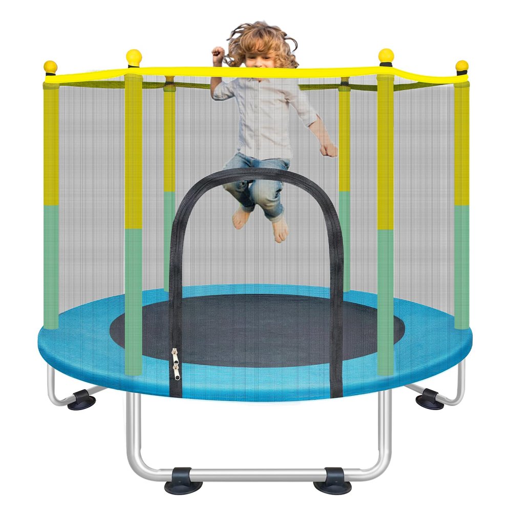 Indoor Trampoline for Kids Ages 1-8, 55" Small Outdoor Toddler Trampoline with Safety Enclosure Net, No-Gap Safe Design, Baby Round Jumping Mat, Recreational Trampolines Birthday Gifts for Boys Girls