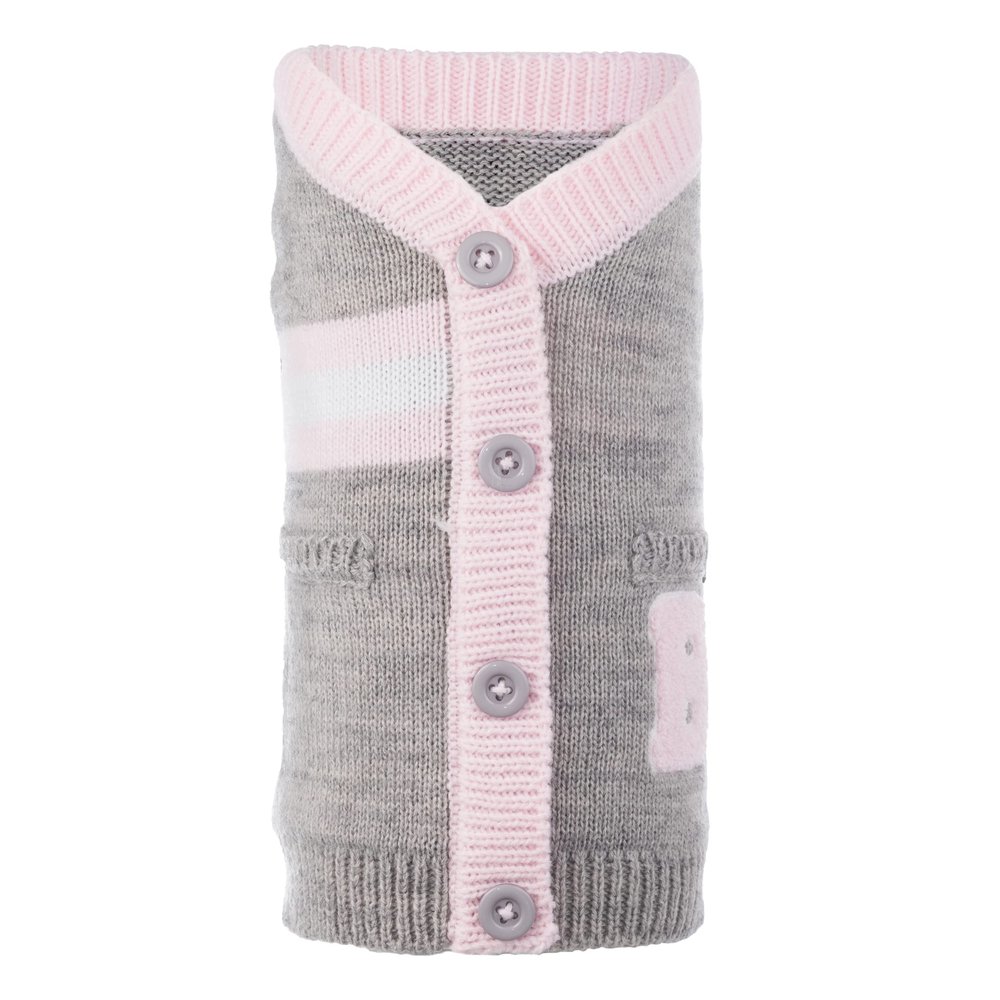 The Worthy Dog Varsity Pullover Dog Cardigan, with Faux Pockets, Warm Knitwear Winter Clothes for Pets, Cold Weather Outfits for Dogs, Fits Large Size Dogs, Gray