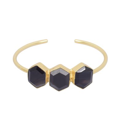 Ishu Gems Gold Plated Brass Botswana Gemstones Adjustable Bangle For Women