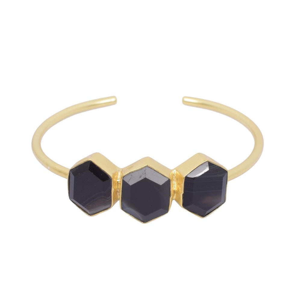 Ishu Gems Gold Plated Brass Botswana Gemstones Adjustable Bangle For Women